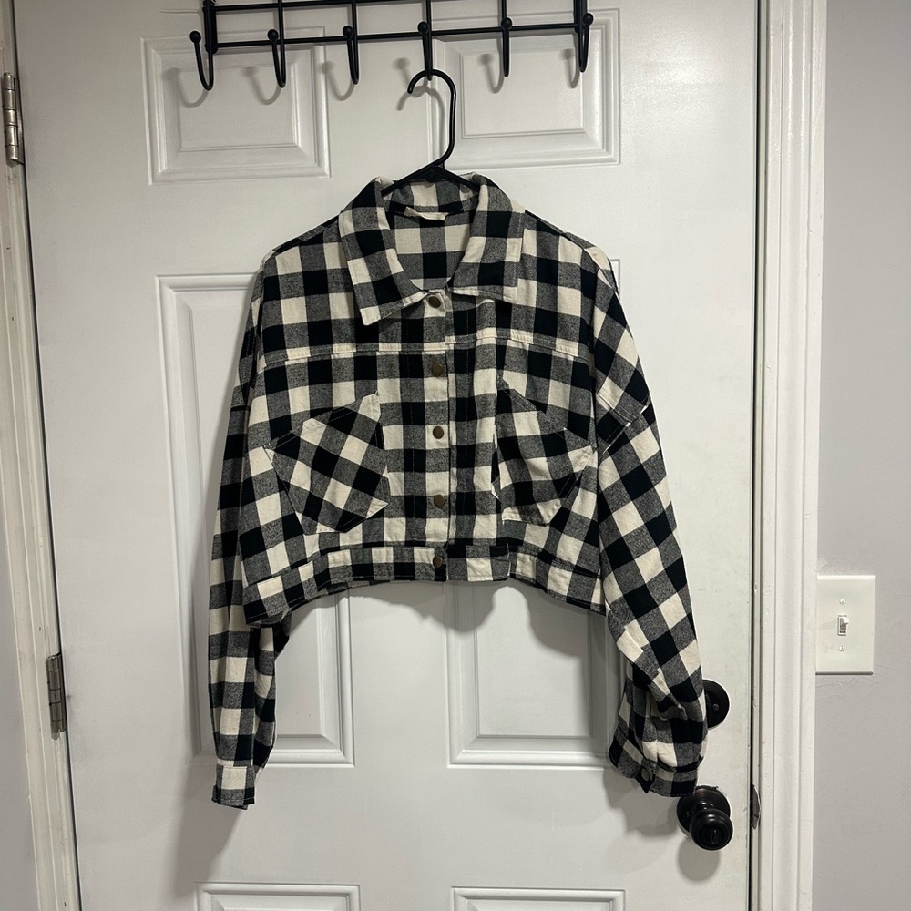 Girl Krazy Black and White Checkered Jean Jacket